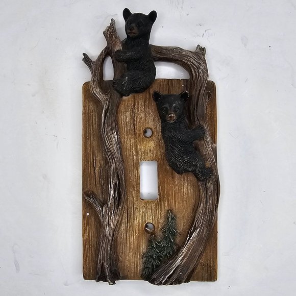 Vintage Slifka Black Bear Cubs Climbing Light Switch Plate Cover - Picture 2 of 10